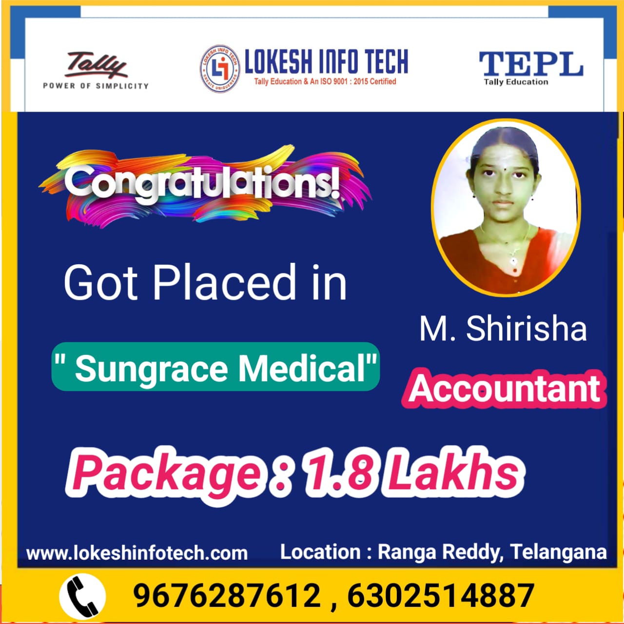 M.Shirisha - Package - 1.8 Lakhs